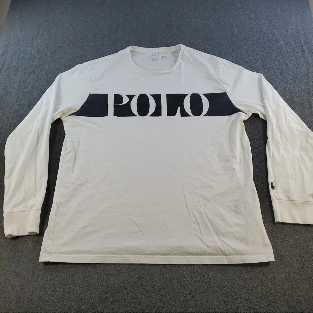 Polo Ralph Lauren Graphic T-Shirt  Men’s Size Large White Long Sleeve Logo